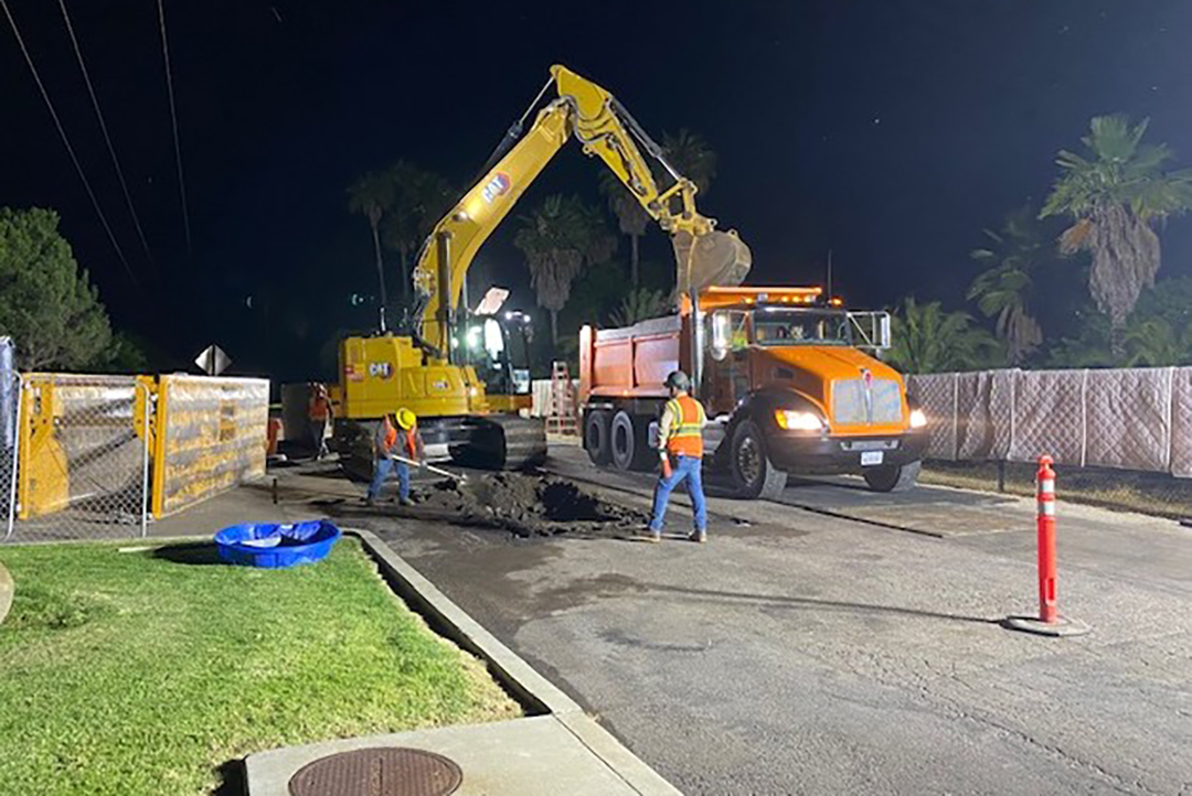 Overnight work is underway at Santee Lakes for the East County AWP. Photo: East County AWP