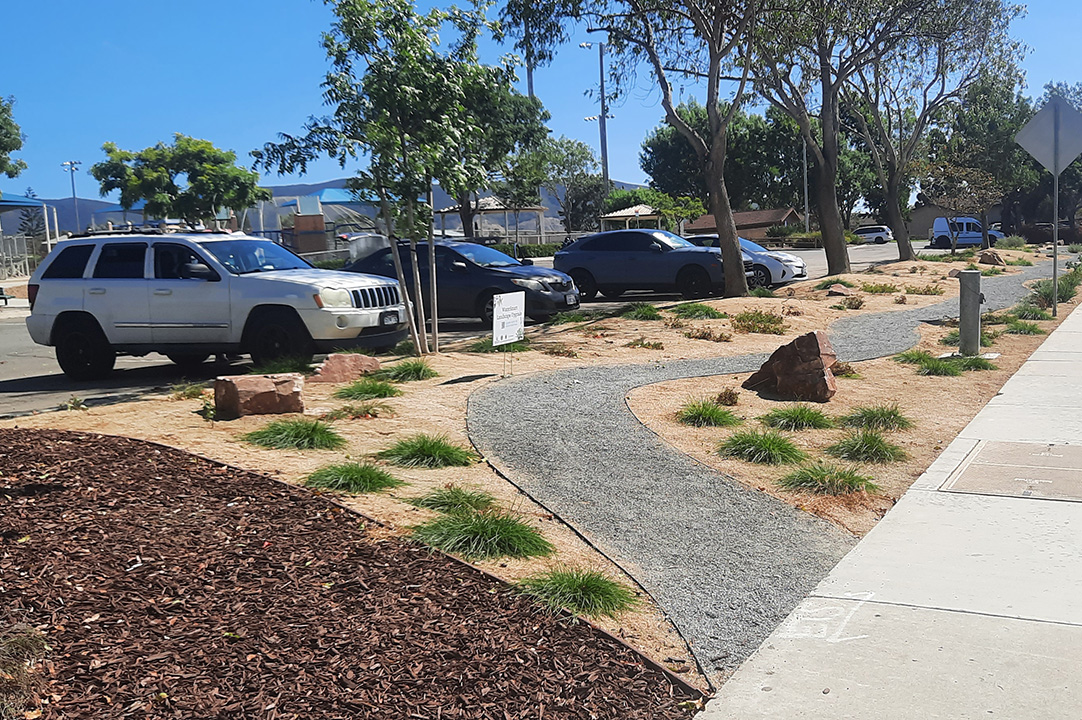 Nonfunctional turf is replaced by new landscaping plus a walking path. Photo: Vallecitos Water District turf replacement