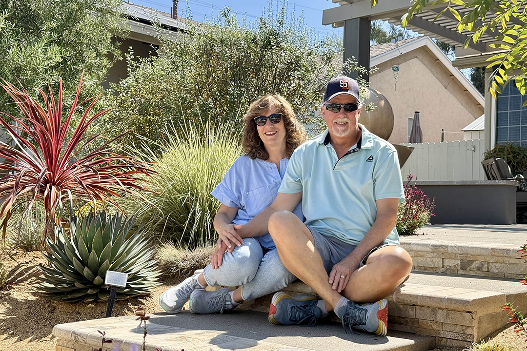 Karen Fleck and Tom Clarke created a livable space that uses less water. Their landscape project won the 2025 Padre Dam Municipal Water District landscape contest. Photo: Padre Dam Municipal water District