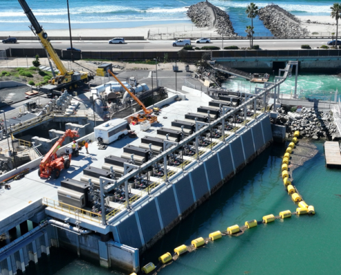 New water intake and discharge facilities in and adjacent to Agua Hedionda Lagoon at the Claude “Bud” Lewis Carlsbad Desalination Plant.