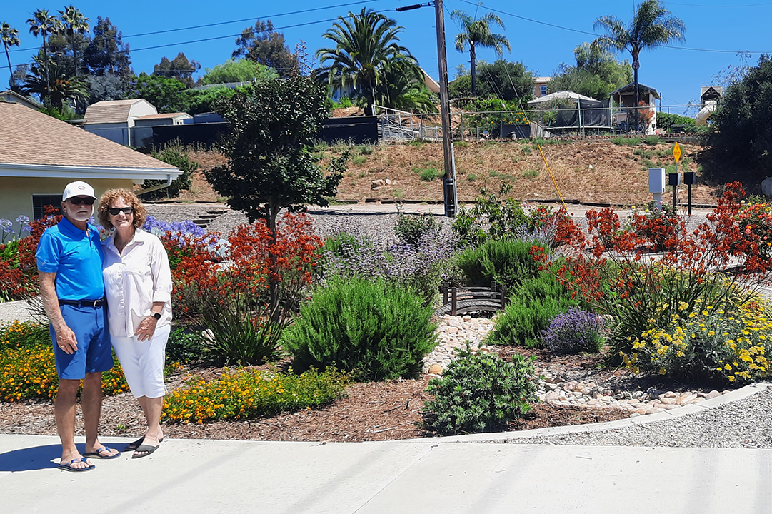 Thomas and Georgia Shultz receive compliments from neighbors on their winning Vallecitos Water District Landscape Makeover contest landscaping. Photo: Vallecitos Water District