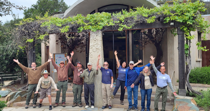 (L to R) Elfin Forest Recreational Reserve Park Supervisor Jeff Anderson, volunteer Keith Kelly, rangers Jonathan Zeller and Shawnn Schaub, volunteers Walter Haslop and Pure Excellence winner Mike Dzurko, Escondido Creek Conservancy Land Manager Donna Leon, and volunteers Rich Riemer, Debbie Matsumoto, and Marvin Valverde at Elfin Forest Interpretive Center Honoring Susan J. Varty. Photo: Olivenhain Municipal Water District
