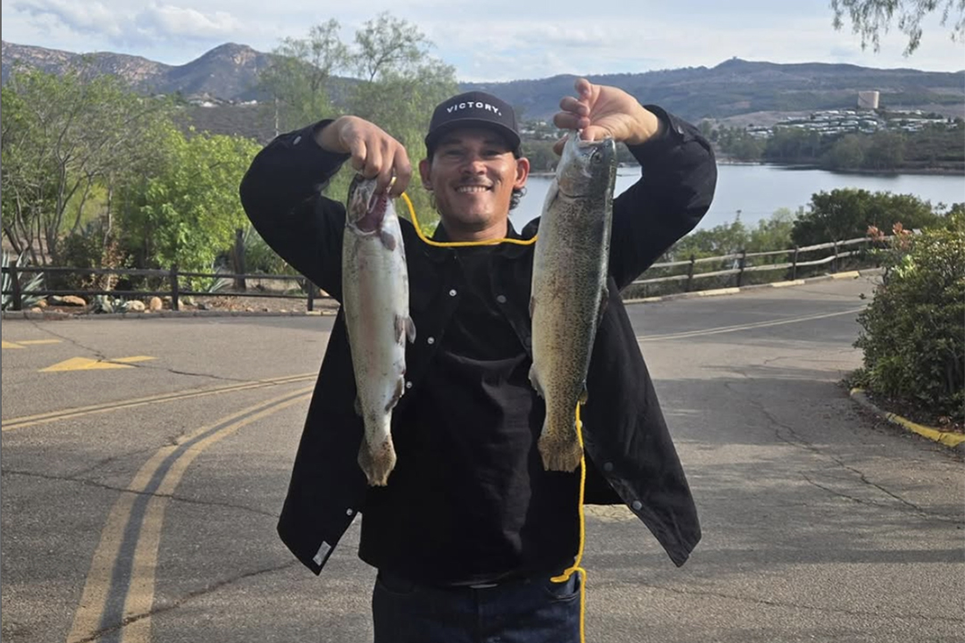 This Lake Jennings angler shows off his catch in mid-November: one 3.74 pound trout and one 3.04 pound trout, both caught at Sentry Cove. Photo: Lake Jennings/Instagram holiday