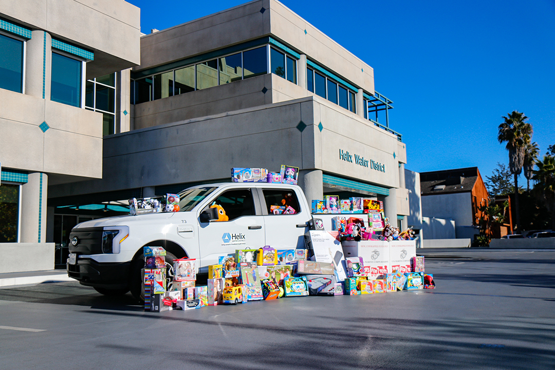 The Helix Water District collected 366 toys for the Toys for Tots program at drop-off locations at its La Mesa administration office and the Water Conservation Garden. Photo: Helix Water District