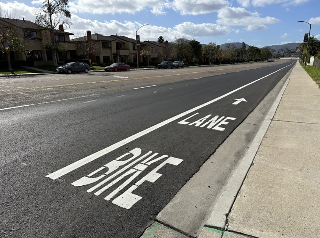 Construction work is complete and Mast Boulevard from Fanita Parkway to Vomac Road is now restored. Photo: East County AWP