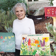 San Marcos resident Ann Kreile, age 97, is an avid gardener who contributed her artwork for display in the Sustainable Demonstration Garden. Photo: Vallecitos Water District