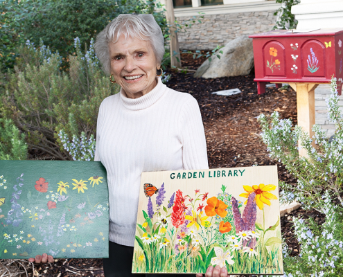 San Marcos resident Ann Kreile, age 97, is an avid gardener who contributed her artwork for display in the Sustainable Demonstration Garden. Photo: Vallecitos Water District