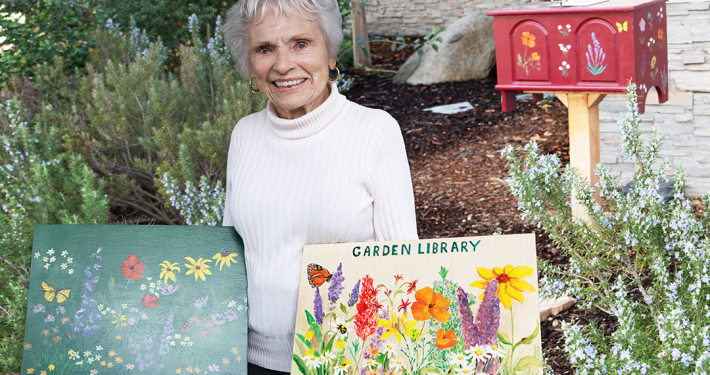 San Marcos resident Ann Kreile, age 97, is an avid gardener who contributed her artwork for display in the Sustainable Demonstration Garden. Photo: Vallecitos Water District