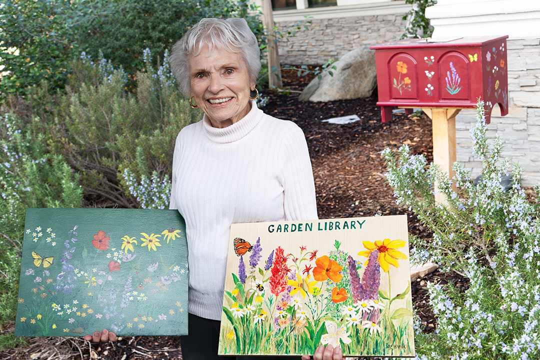 San Marcos resident Ann Kreile, age 97, is an avid gardener who contributed her artwork for display in the Sustainable Demonstration Garden. Photo: Vallecitos Water District