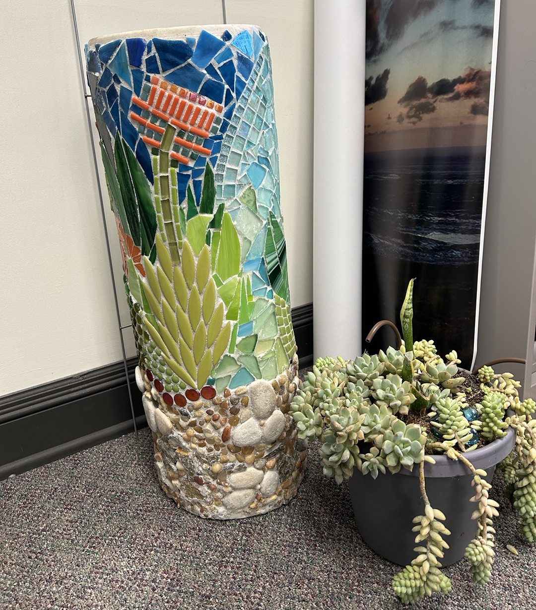 This mosaic art was created for a planned display of water and sewer pipes typically used in residential neighborhoods, using a scrap piece of pipe. Photo: Vallecitos Water District