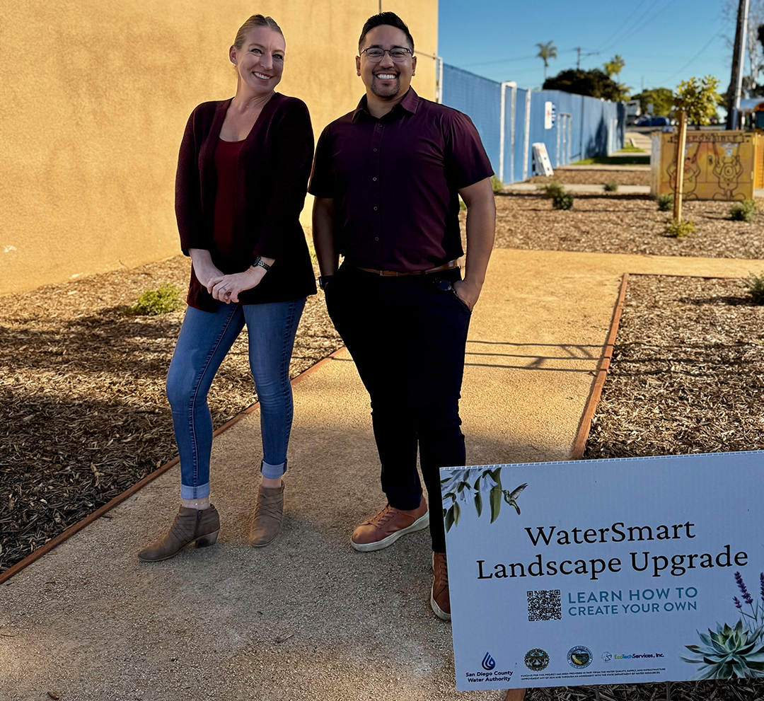 Whittier School principal Kerie Sanders and Associate Principal Christopher Barrera are pleased with the results of the landscaping project. Photo: Courtesy Whittier School