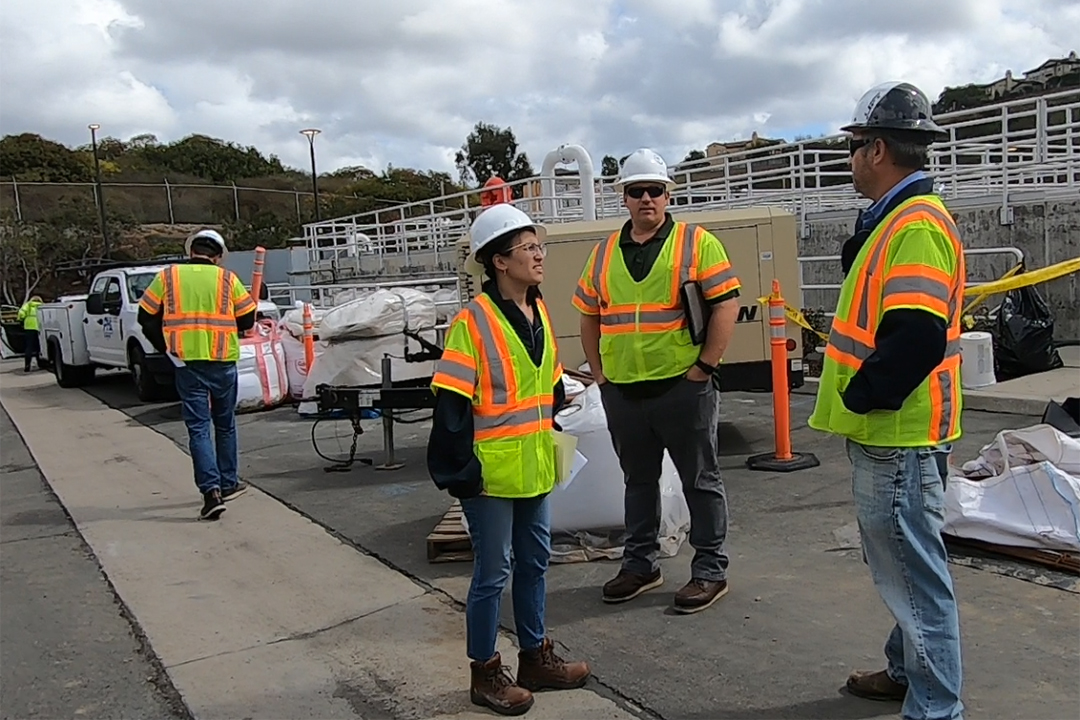 Lydon Miniter worked in several roles with the Vallecitos Water District as he gained career experience. (L to R) Marissa Padilla, Capital Facilities Engineer; Lydon Miniter; and Matt Wiese, Wastewater Treatment Plant Supervisor. Photo: Vallecitos Water District