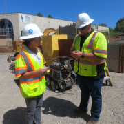 Vallecitos Water District Asset Management Supervisor and Alison Fisher, Capital Facility Assistant Engineer. confer at the Montiel Lift Station project. Photo: Vallecitos Water District water industry careers