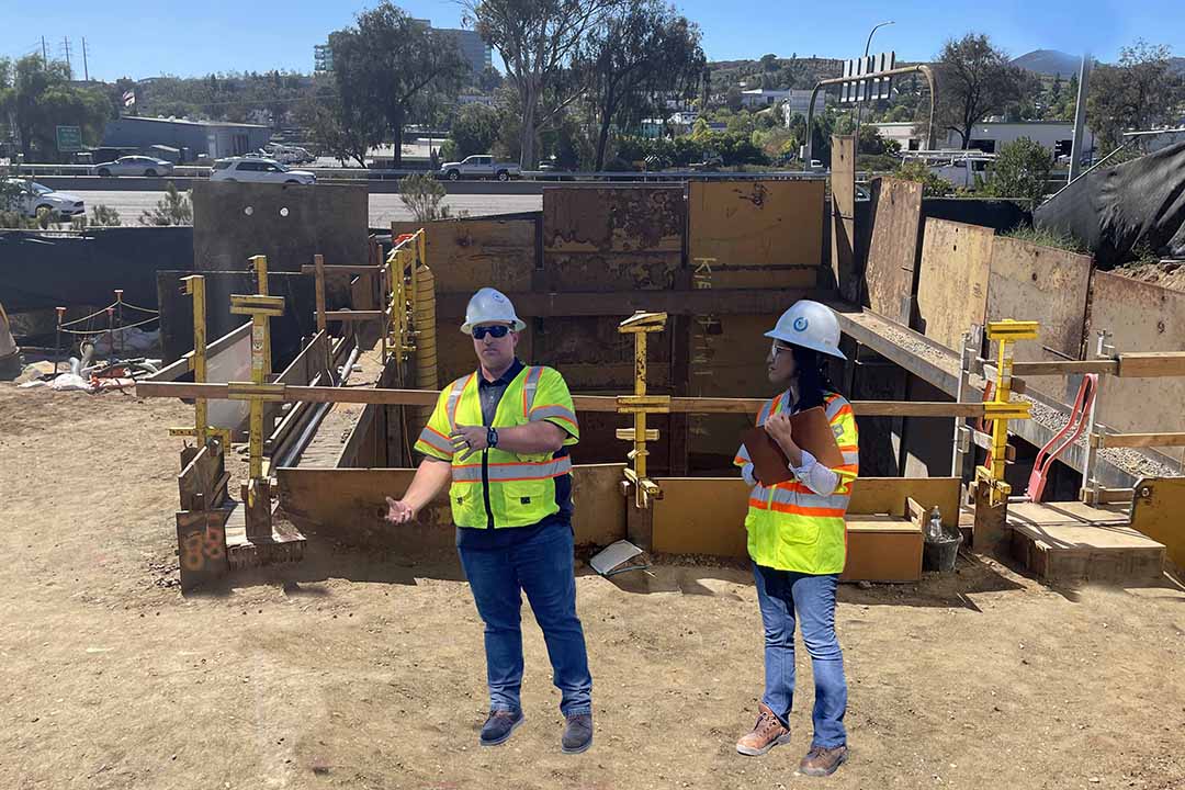Vallecitos Water District Asset Management Supervisor and Capital Facilities Engineer Marissa Padilla confer at the Montiel Lift Station project. Photo: Vallecitos Water District water industry careers