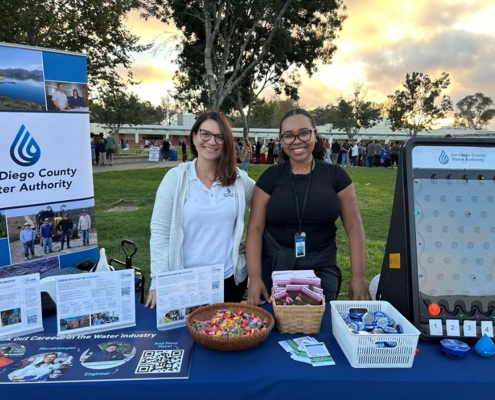 Senior Public Affairs Representative Kimberlyn Velasquez and intern Sierra Stewart at the Poway Unified School District Career Fair at Mt. Carmel High School.