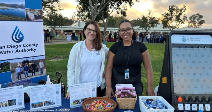 Senior Public Affairs Representative Kimberlyn Velasquez and intern Sierra Stewart at the Poway Unified School District Career Fair at Mt. Carmel High School.