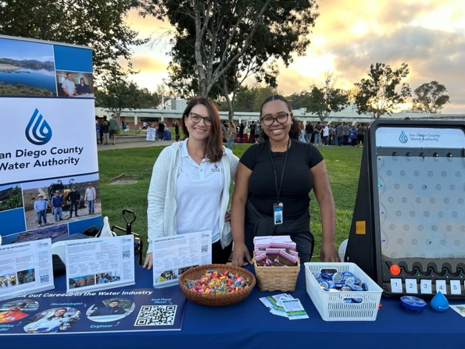 Senior Public Affairs Representative Kimberlyn Velasquez and intern Sierra Stewart at the Poway Unified School District Career Fair at Mt. Carmel High School.