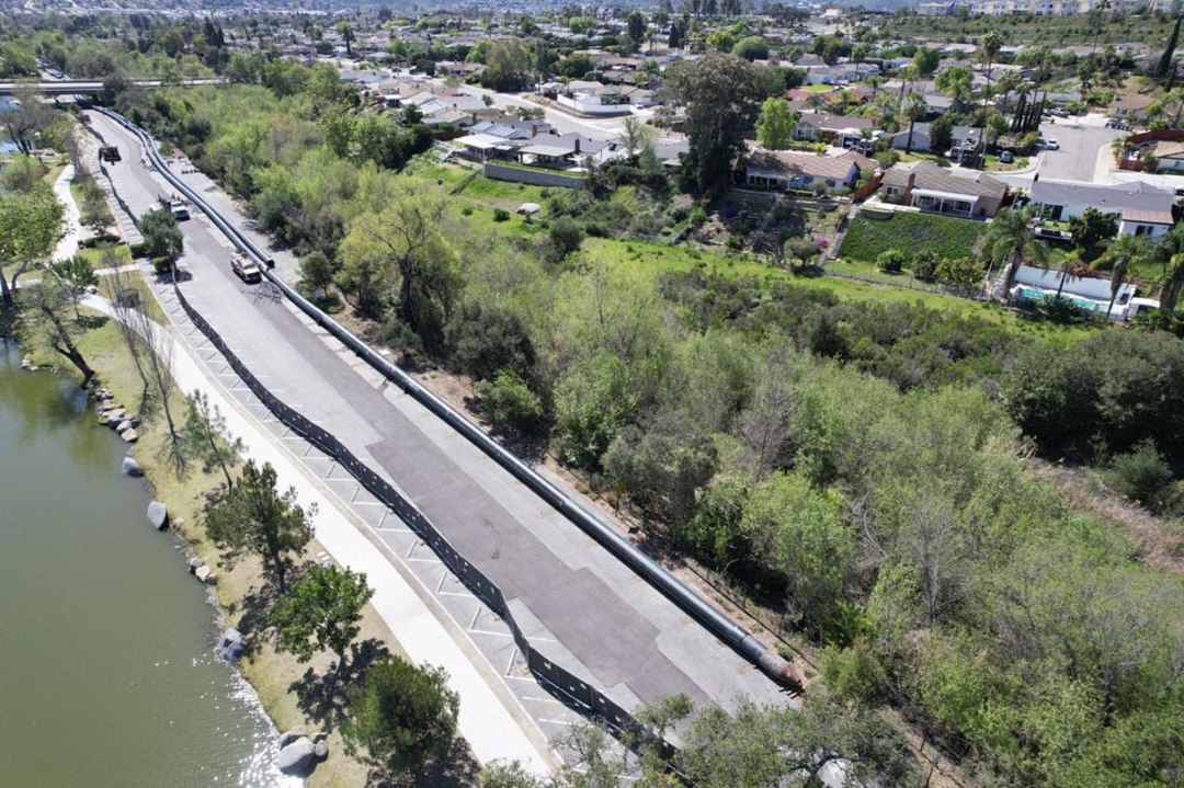 Crews are preparing to install the final run of wastewater pipeline at Santee Lakes for the East County Advanced Water Project. Photo: ECAWP Spring 2026