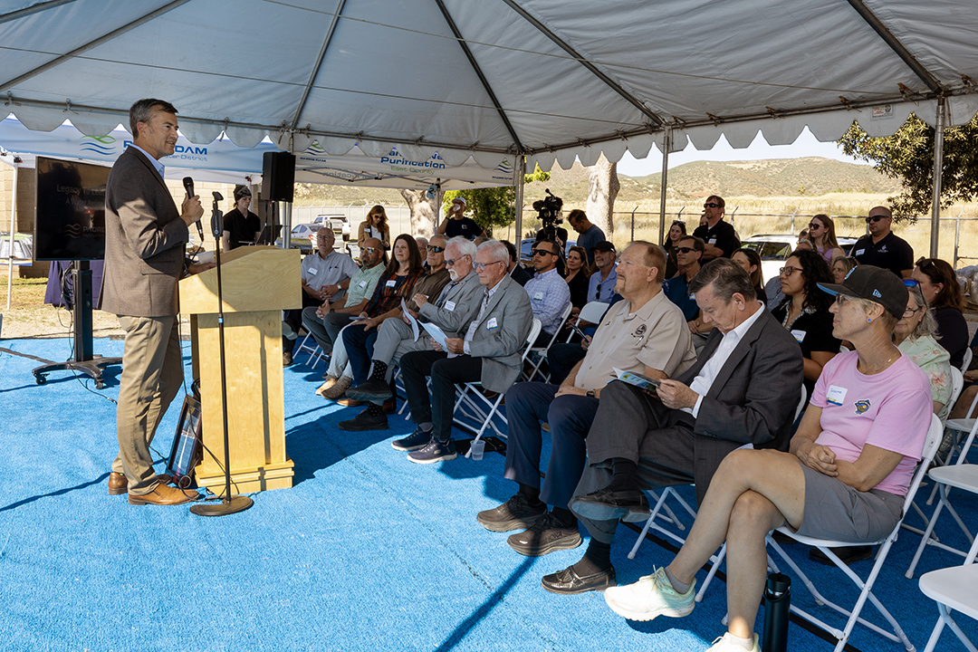 Kyle Swanson, CEO/General Manager of Padre Dam Municipal Water District, speaks to attendees at the official decommissioning of the Ray Stoyer Water Recycling Facility. Photo: Padre Dam Municipal Water District