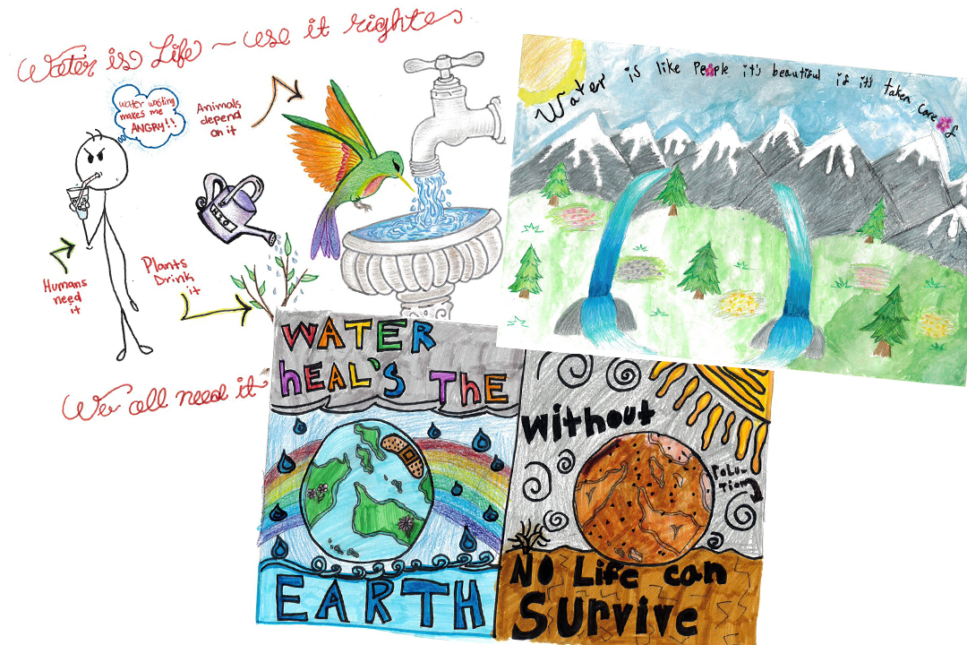 Grades 3 and 4 winners: First Place: Heather Medina, and Second Place: Zoey Castillo, both at Highlands Elementary School in La Mesa; Third Place: Joy-Elise Tavarez, Northmont Elementary School, La Mesa; and Honorable Mention: Hayley Argyle, Flying Hills School of the Arts, El Cajon. Photo: Helix Water District 2026 Student Poster Contest