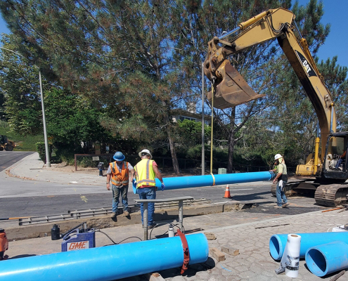 The Rancho Santa Fe Road Potable Water Pipeline Replacement Project replaced 1,600 feet of pipeline after it reached the end of its useful life while minimizing traffic impacts and ensuring community safety during the project’s construction. Photo: Olivenhain Municipal Water District