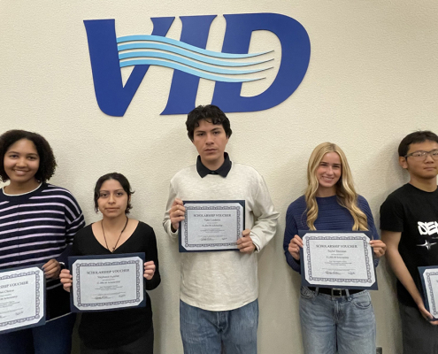 Five high school seniors were awarded scholarships by the Vista Irrigation District at its May board meeting. L to R: Rahel Chiwai, Stephanie Aguliar, Yahir Landeros, Taylor Sheridan, and Kawai Chau. Photo: Vista Irrigation District