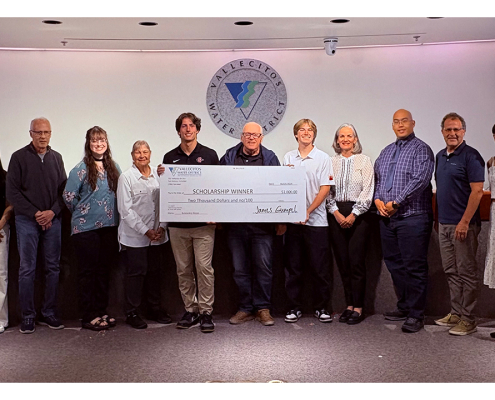 (L to R): Vallecitos Water District Scholarship Winner Ashley Perez, Board Vice President Craig Elitharp, Scholarship Winner Carly Gresham, Board Member Tanis Brown, Scholarship Winner Carson Hackett, Board Member Jim Hernandez, Scholarship Winner Tanner Ranking, Board President Jennifer Kerschbaum, Scholarship Winner Charles Zhou, Board Member Jim Pennock, Scholarship Winner Keira Klima. Photo: Vallecitos Water District