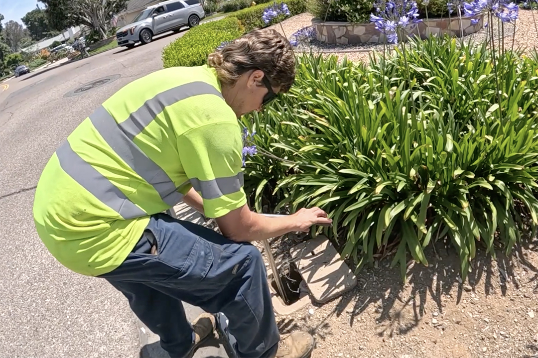 Mitchell Toth, Valve Maintenance Technician with the Vallecitos Water District, oversees preventive maintenance repairs in San Marcos. Photo: Vallecitos Water District water shutdowns