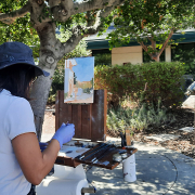 Artist Hailun Zhou works on her plein air painting at the Vallecitos Sustainable Demonstration Garden. Photo: Vallecitos Water District